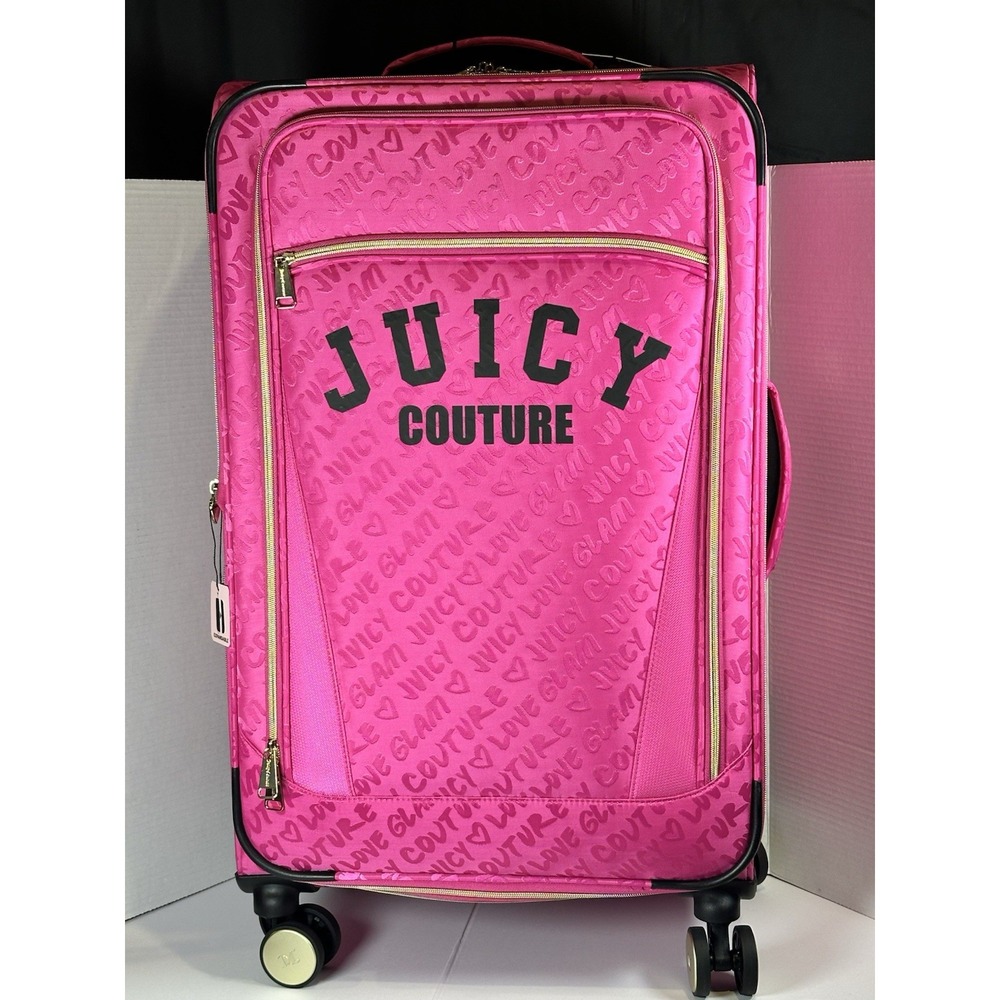 Juicy Couture Pink Expandable Spinner Suitcase Luggage Heart Zipper 29"